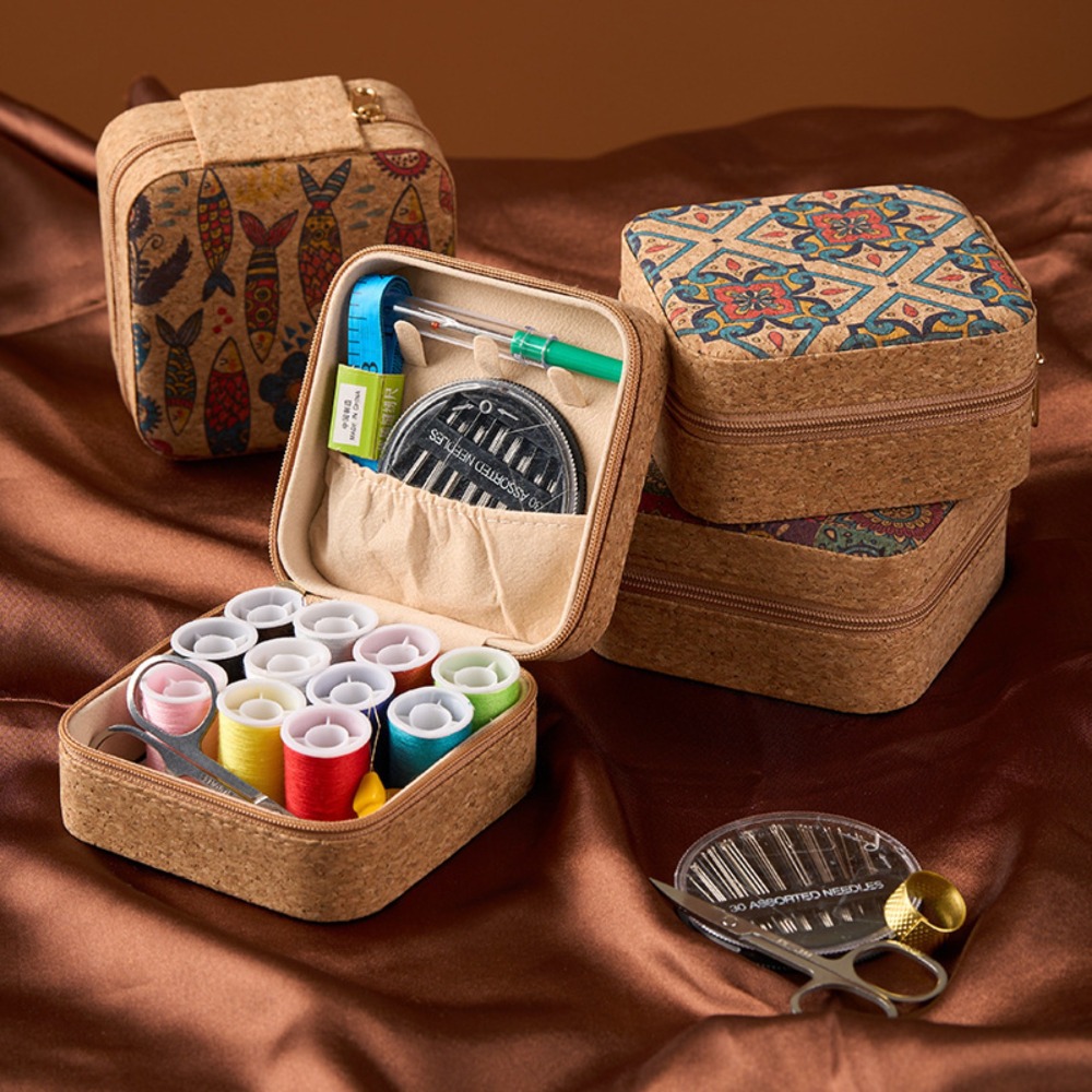 Home Improvement And Diy - Vintage Cork Boho Floral Sewing Kit