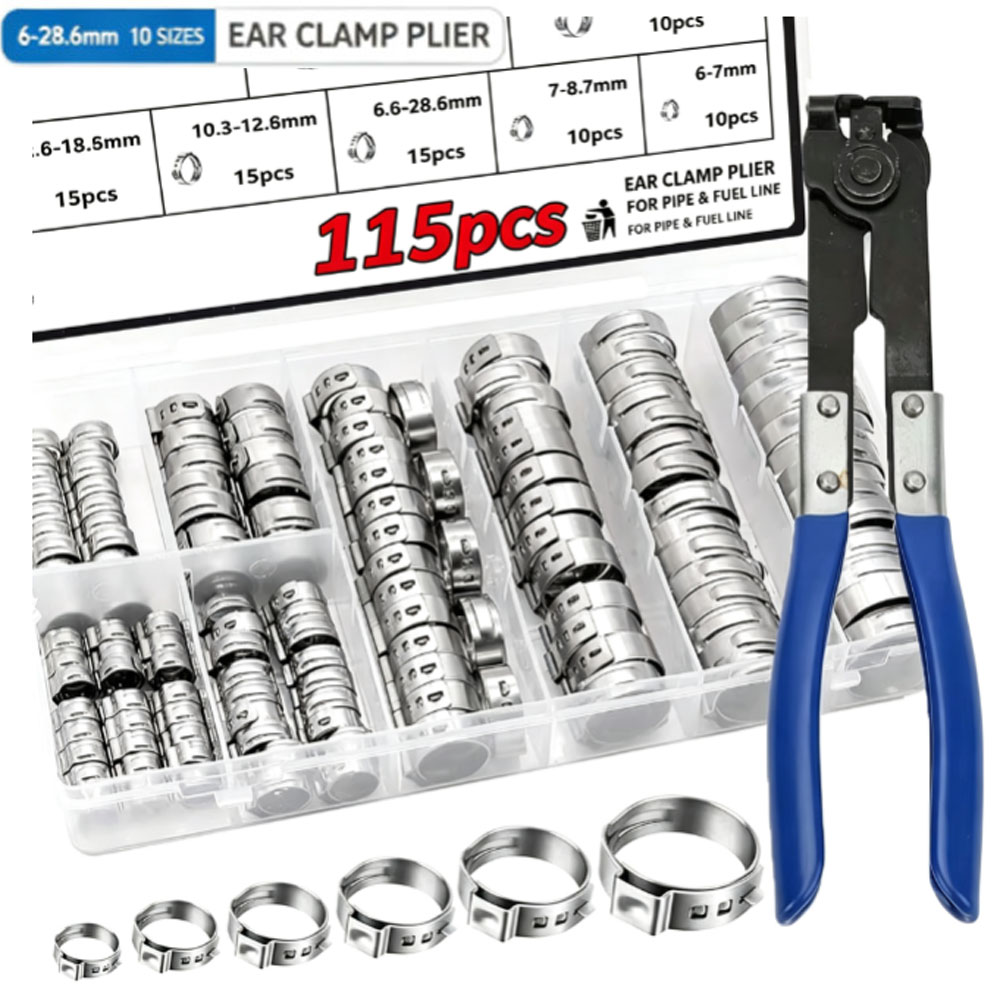 Hose Clamp Assorted - 115PCS Single Ear Crimp Hose Clamps